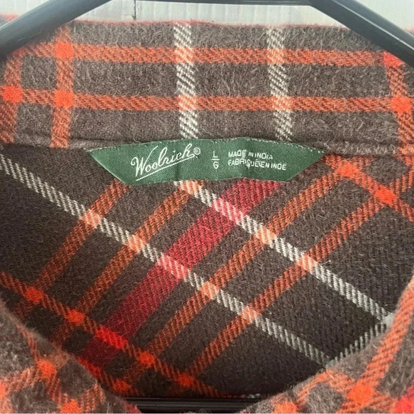 Woolrich Womens Brown Orange Plaid Button Down Shirt Jacket Shaket Size Large - Picture 3 of 6
